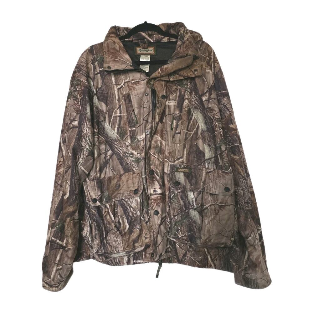 Vintage Remington Camo Jacket Mens L Real Tree Hunting Full Zip Pockets Green